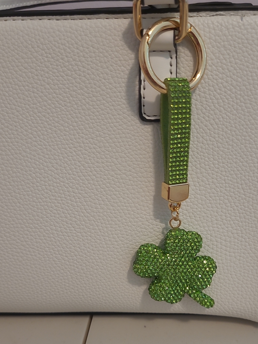 Green Crystal Clover Keychain Bag Charm